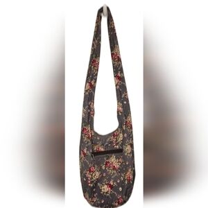 Retro Grey Cotton And Vintage Floral Patterned Hobo Bag. Cotton. No Label
